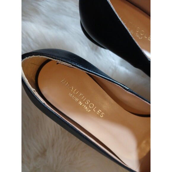 Beautiisoles Leather Chain Pointed Flats Women's 6.5 Made in Italy Navy/White - Picture 3 of 10